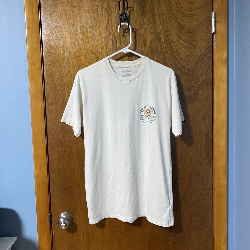Vans Classic Fit T-Shirt Ivory Floral Lets Get Growing Nature Graphic Tee M